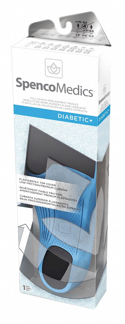 Insole: Fatigue/Foot Odor, 10 to 11 For Shoe Size, Blue/Tan, High, 14 1/2 in Lg, Unisex, 1 PR