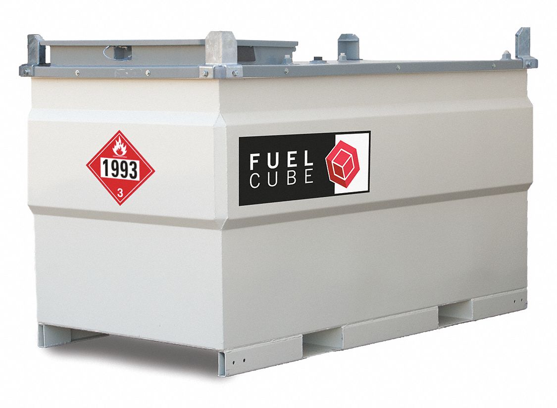 White Rectangle Diesel Fuel Tank, 500 gal Capacity, 11 Gauge Steel