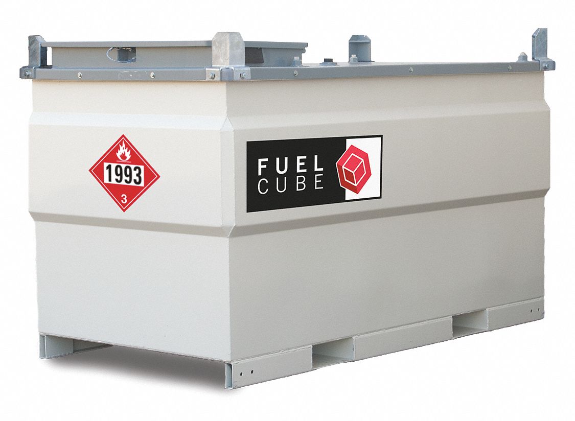 FUELCUBE Diesel Fuel Tank White, Rectangle, 500 gal Capacity, 11 Gauge