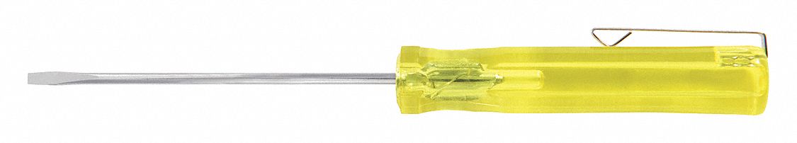POCKET CLIP SLOTTED SCREWDRIVER, 3/32 IN TIP SIZE, 5 1/2 IN OVERALL L, 3 IN SHANK L