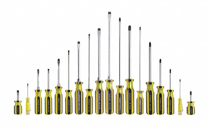 MAGNETIZED TIP SCREWDRIVER SET, 18 PIECES, PHILLIPS/SLOTTED TIP, ERGONOMIC GRIP