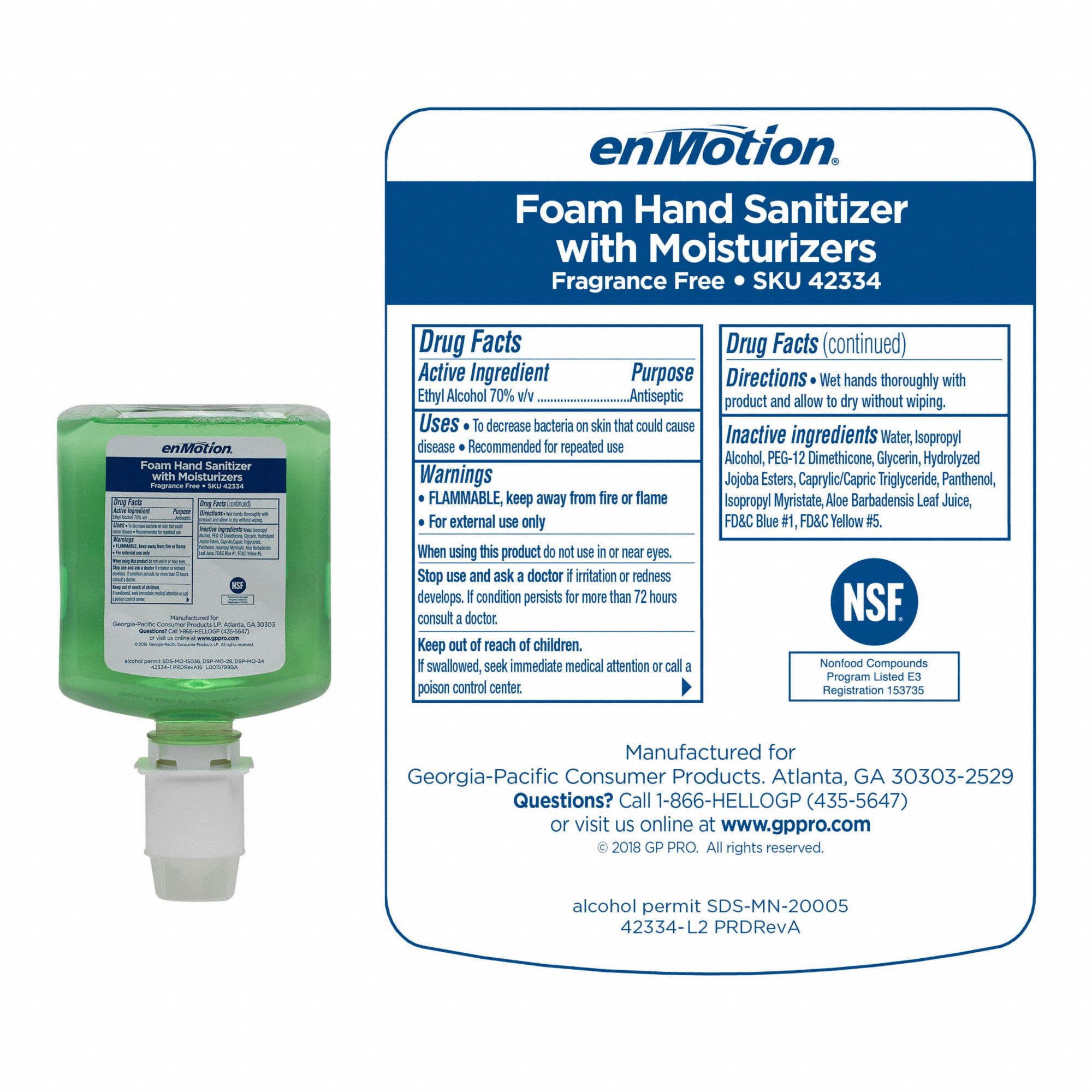 GEORGIA-PACIFIC Hand Sanitizer, 1,000 mL, Cartridge, Foam, enMotion(R ...