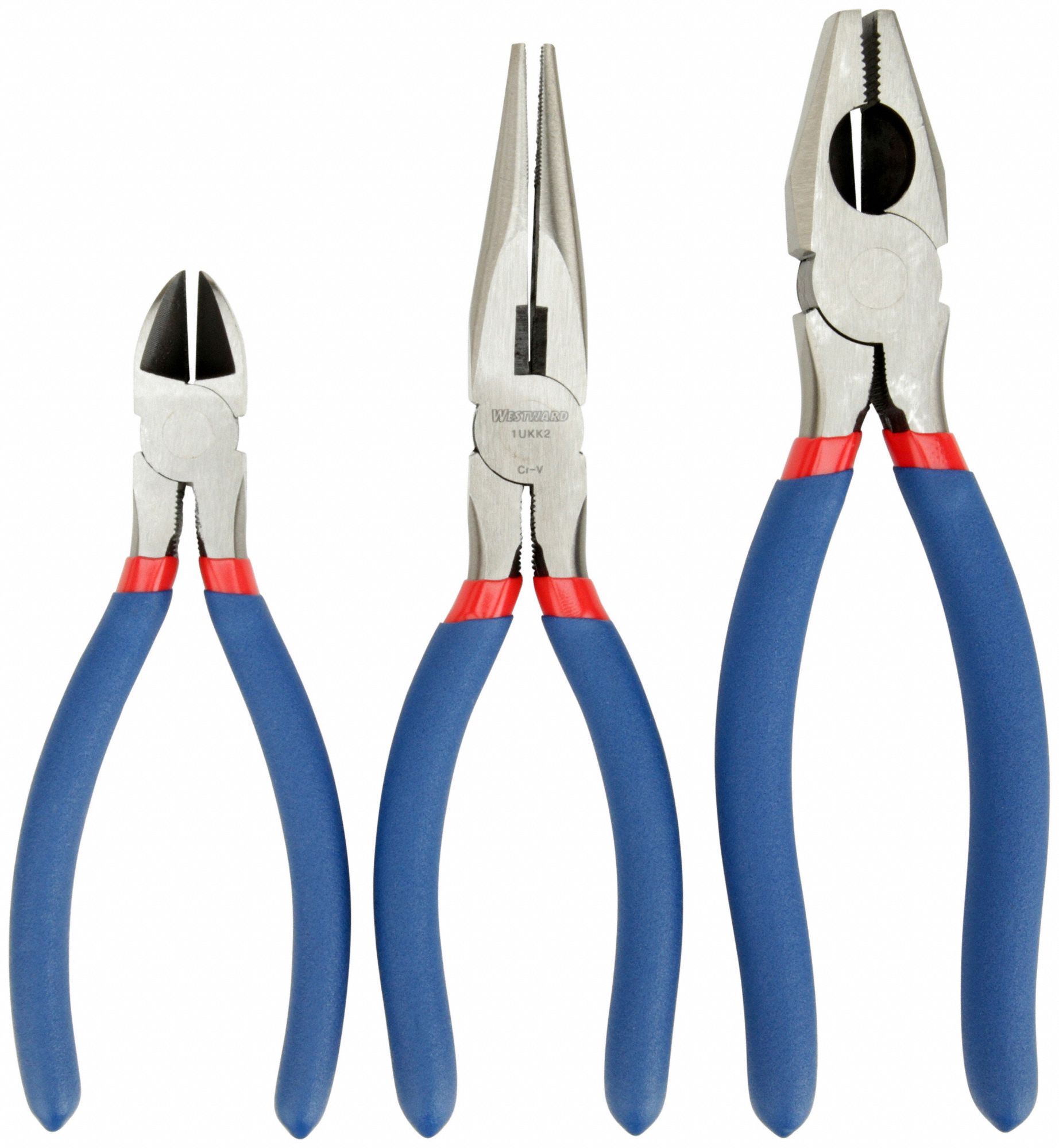 PLIER SET, 3 PLIERS, STANDARD CUSHION GRIP, MANUAL, POUCH, DIPPED
