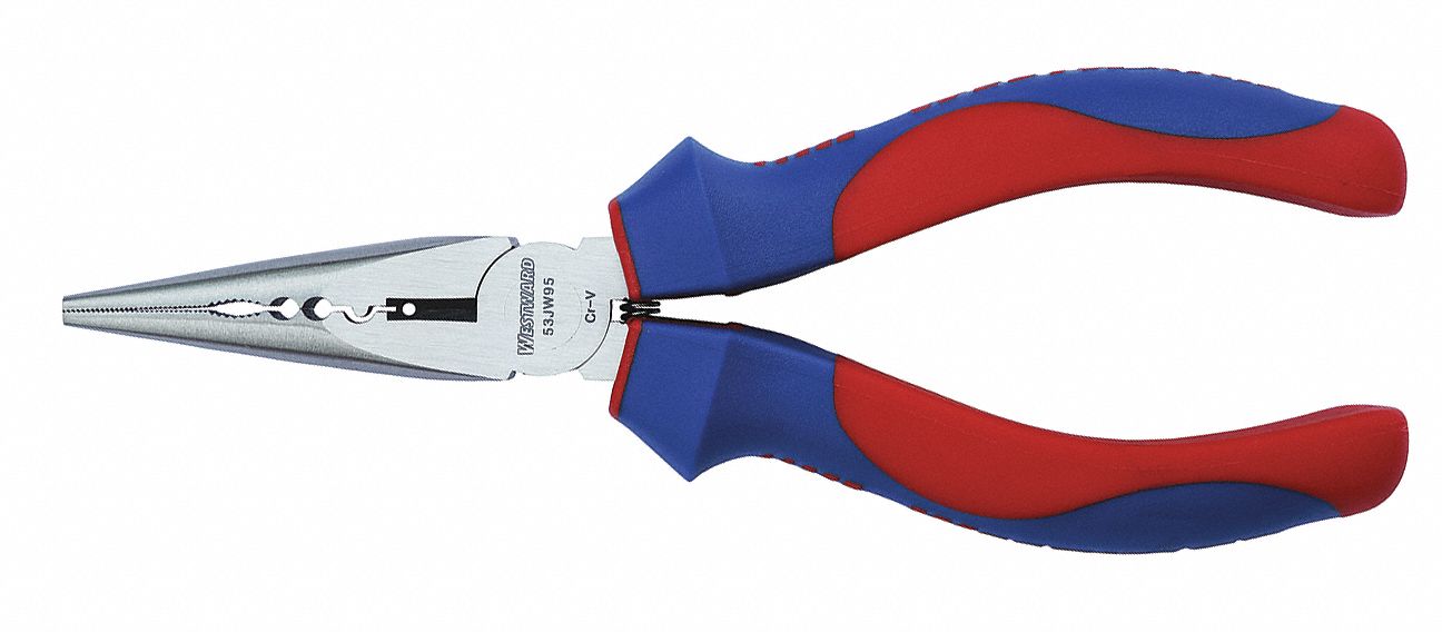 WESTWARD Needle Nose Pliers, Jaw Length 2 in, Jaw Bend 0°, Tip Width