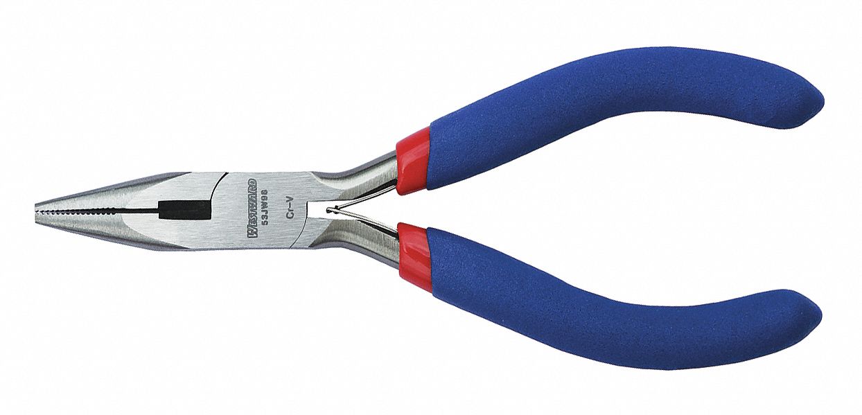 WESTWARD Needle Nose Pliers, Jaw Length 1 1/16 in, Jaw Bend 0°, Tip