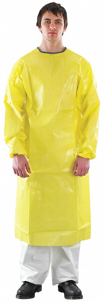 Gown: Non-Woven Laminate, Ankle, Hook-and-Loop, Hook-and-Loop, Yellow, 5XL, 30 PK