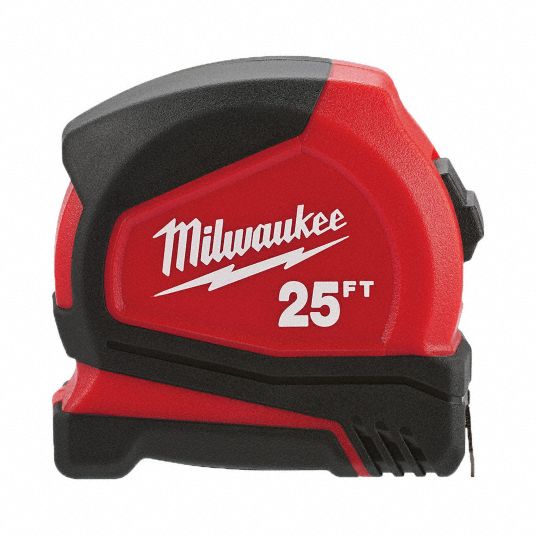 Milwaukee Tool | Milwaukee Tape Measure: 25' Long, 1 Width, Black & Yellow Blade - 1/16 Graduation, inch Graduation, Black & Red Case | Part