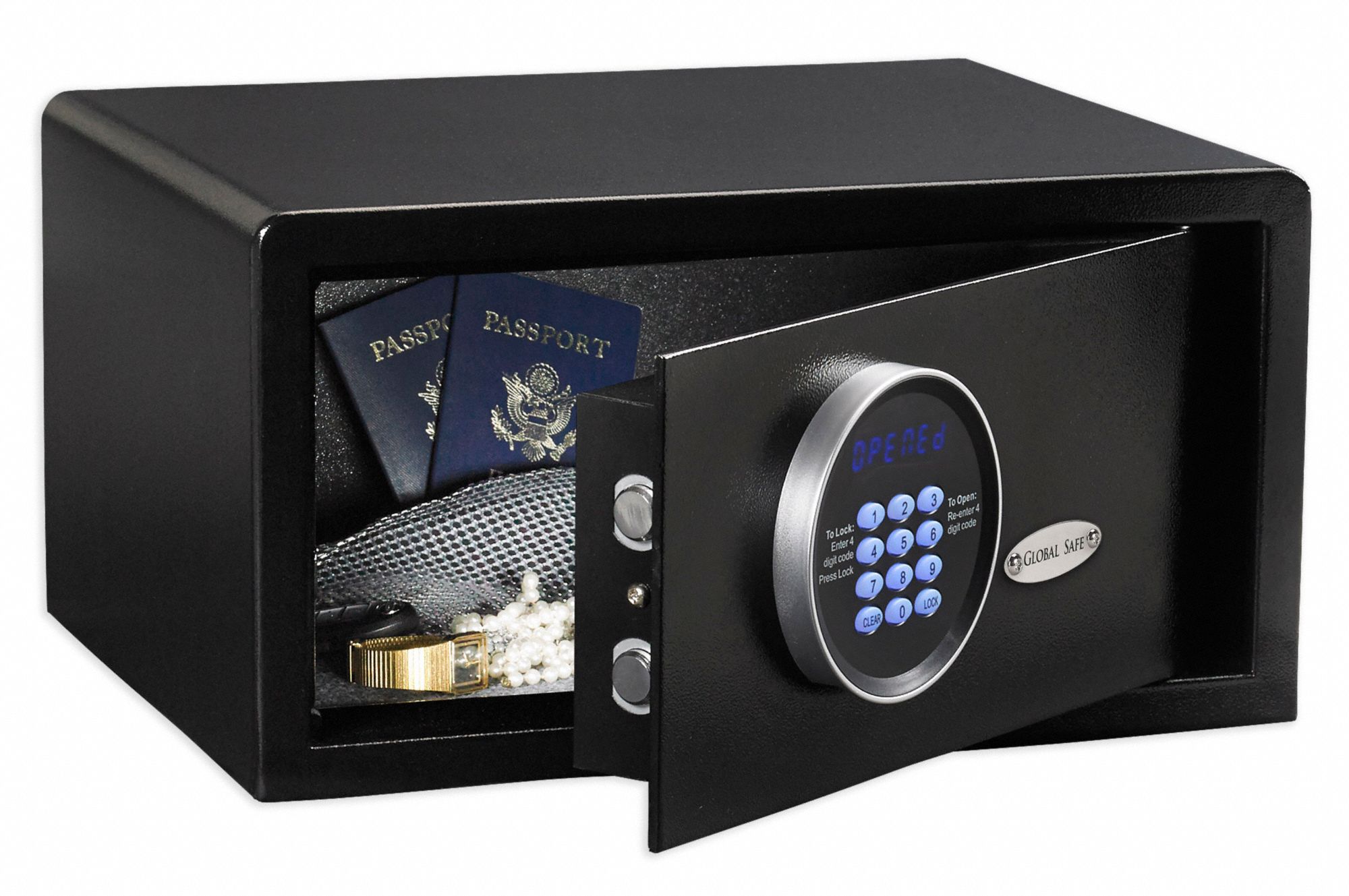 GLOBAL SAFE Hotel Safe 1 yr Battery Life, 1.01 cu ft Capacity, Black