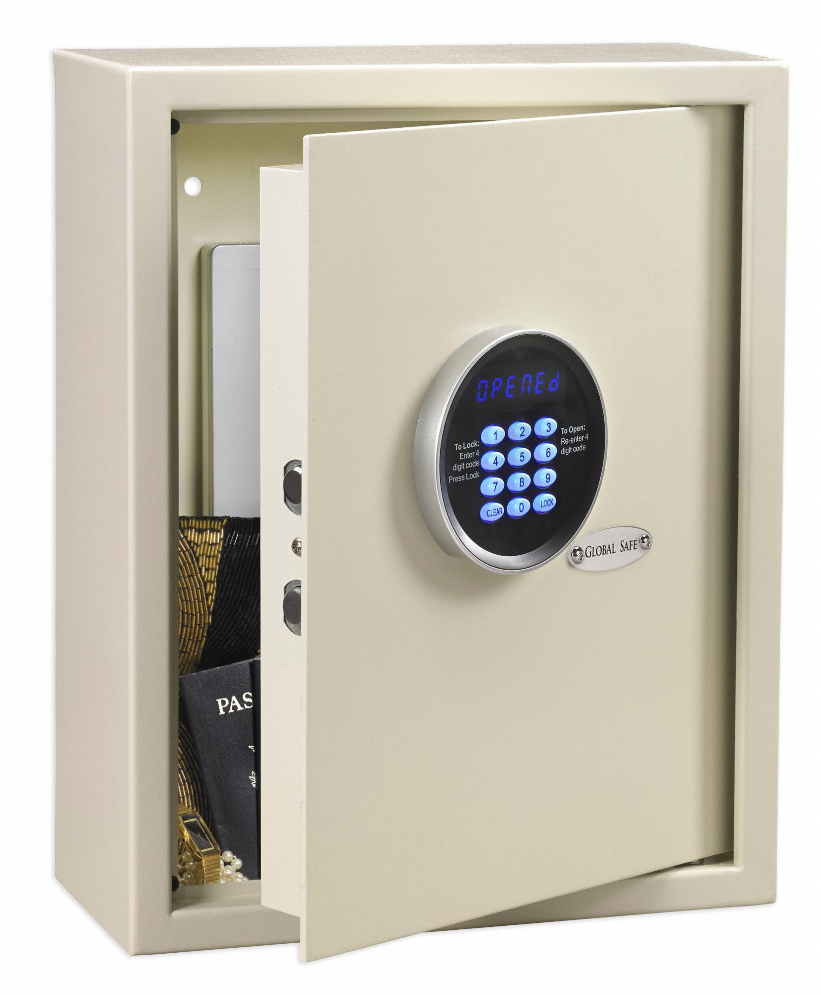 GLOBAL SAFE Hotel Safe 1 yr Battery Life, 0.66 cu ft Capacity, White