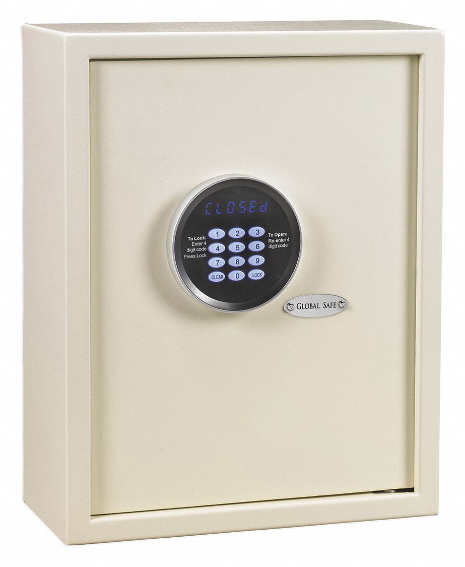 Hotel Safe: 1 yr Battery Life, 0.66 cu ft Capacity, White, 16 in Door Opening Ht, Powder Coated