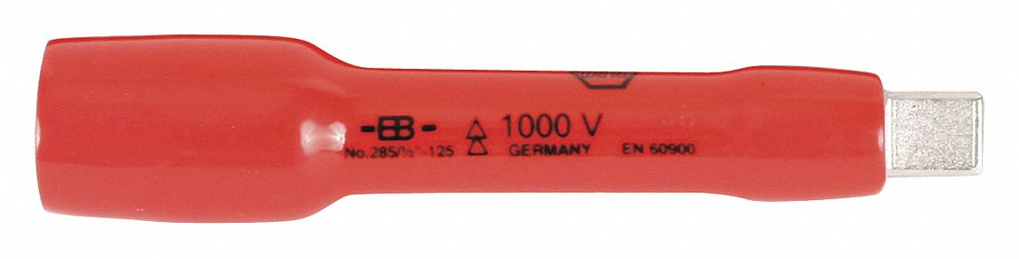 Socket Extension: 1/2 in Input Drive Size, 1/2 in Output Drive Size, 125 mm Overall Lg, Chrome