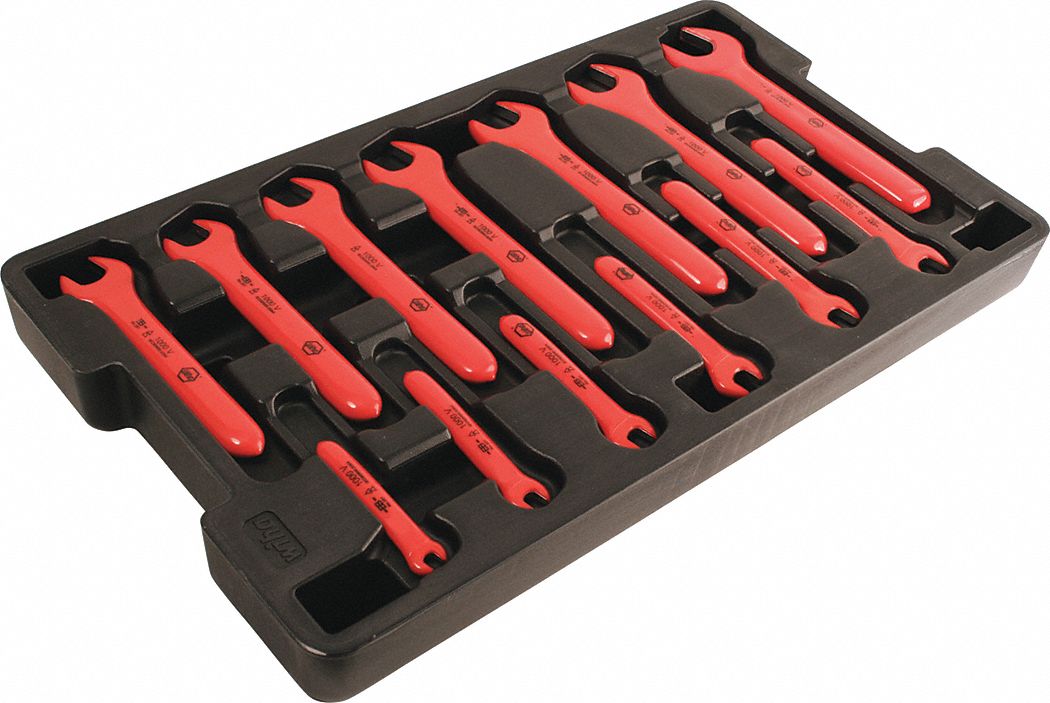 WIHA TOOLS, Alloy Steel, Urethane Insulated, Open End Wrench Set