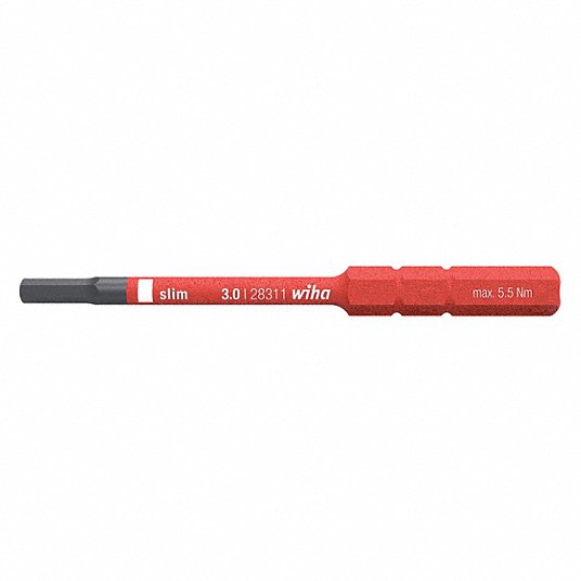 Insulated Screwdriver Blade: 2.5 mm Fastening Tool Tip Size, 2 61/64 in Overall Bit Lg