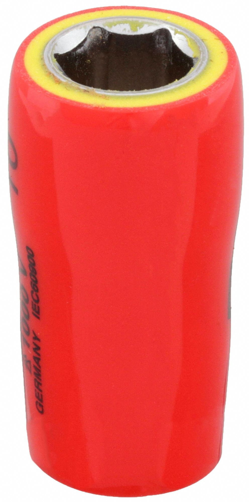 Insulated Socket: 1/4 in Drive Size, 10 mm Socket Size, 1 in Overall Lg, 6-Point, Std, Chrome