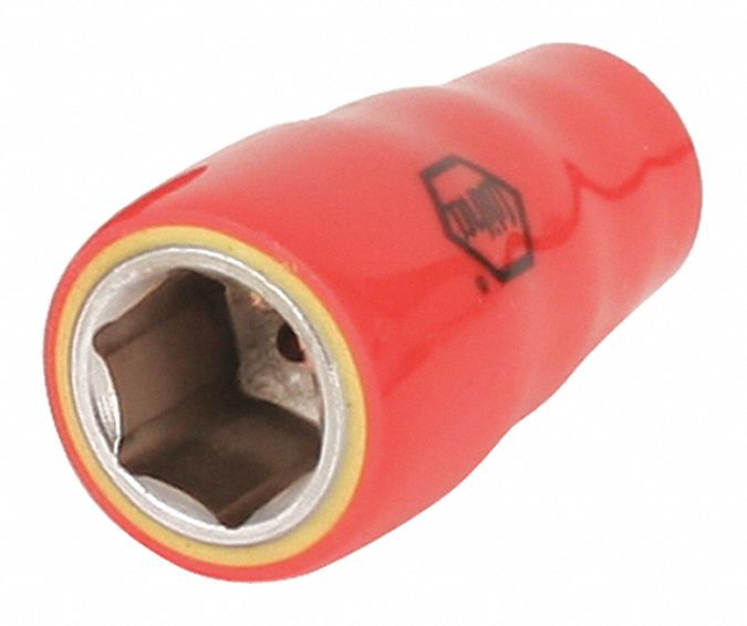 Insulated Socket: 1/4 in Drive Size, 1/2 in Socket Size, 1 in Overall Lg, 6-Point, Std, Chrome