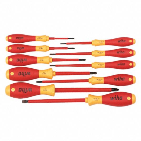 WIHA Insulated Screwdriver Set: 10 Pieces, Phillips/Slotted Tip, Ergonomic  Grip