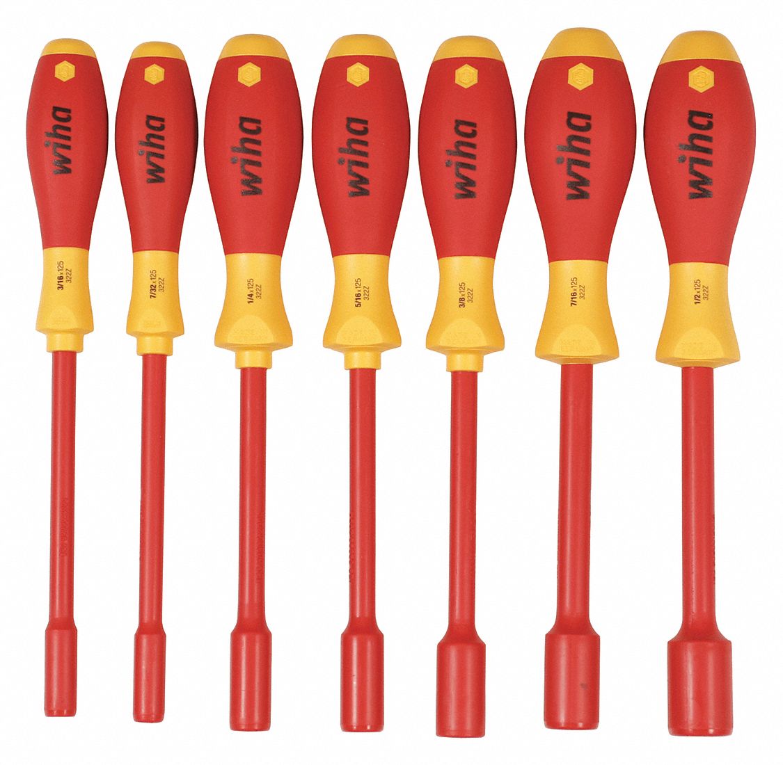 NUT DRIVER SET,7 PCS,SAE,INSULATED