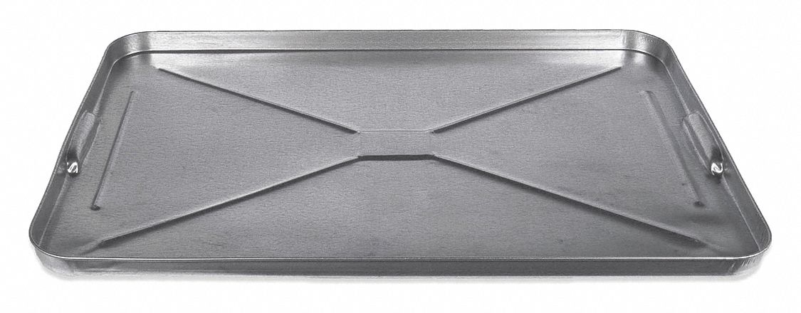 Drain Pan: Steel, 6 qt Capacity, 17 1/4 in Overall Dia, 1 in Overall Ht, 17 1/2 in Overall Lg