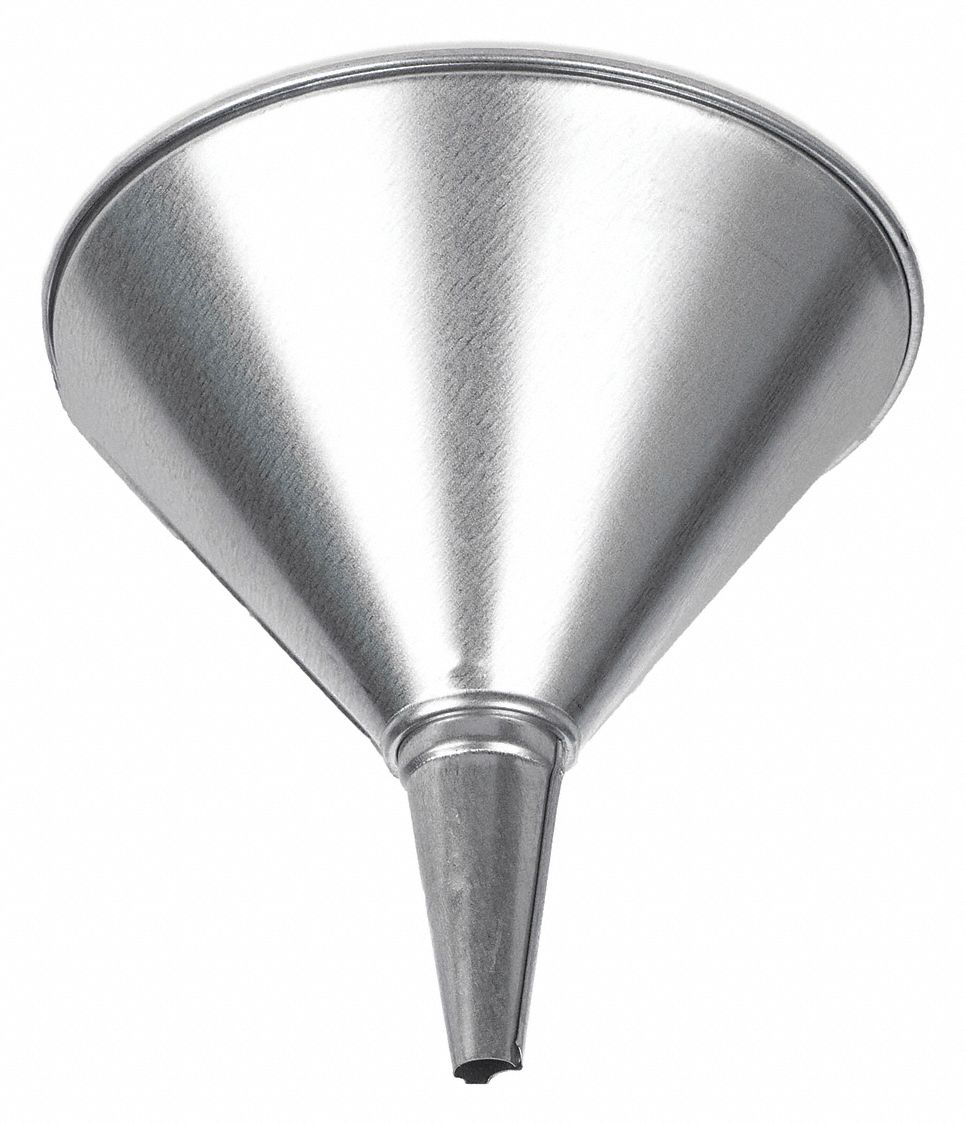 SPOUT FUNNEL, STEEL, 64 FL OZ FLUID CAPACITY, 8⅜ IN OVERALL DIAMETER, 7¾ IN OVERALL H, SILVER