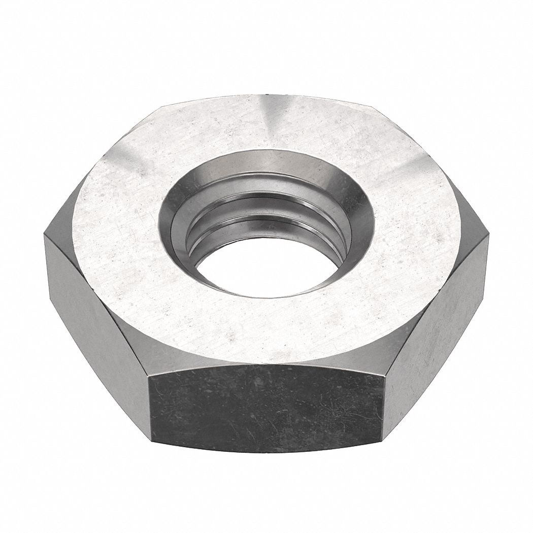 Hex Nut: Std Hex, #10-32 Thread, 3/8 in Hex Wd, 1/8 in Hex Ht, Stainless Steel, 18-8, NL-19, 100 PK