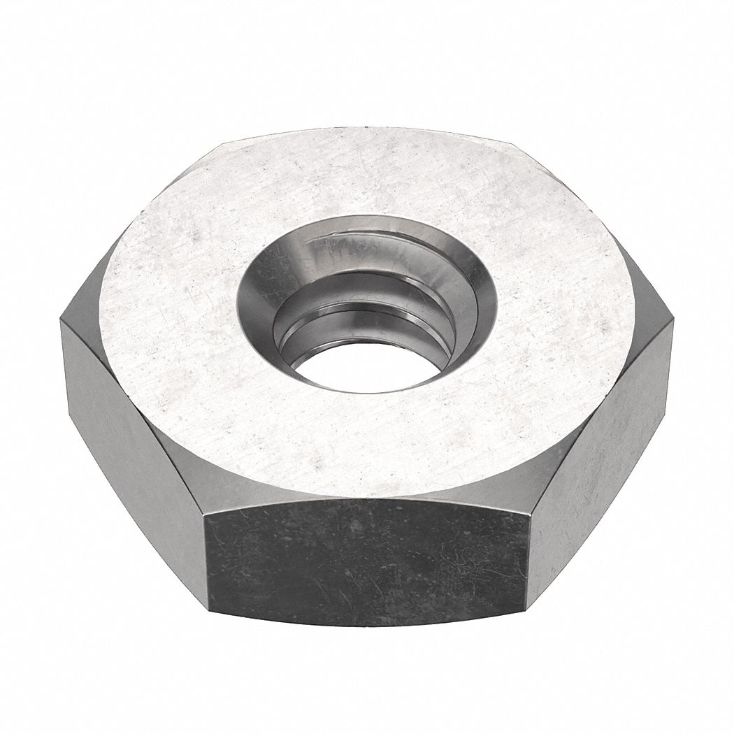 Hex Nut: Std Hex, #6-32 Thread, 5/16 in Hex Wd, 7/64 in Hex Ht, Stainless Steel, 316, NL-19, 50 PK