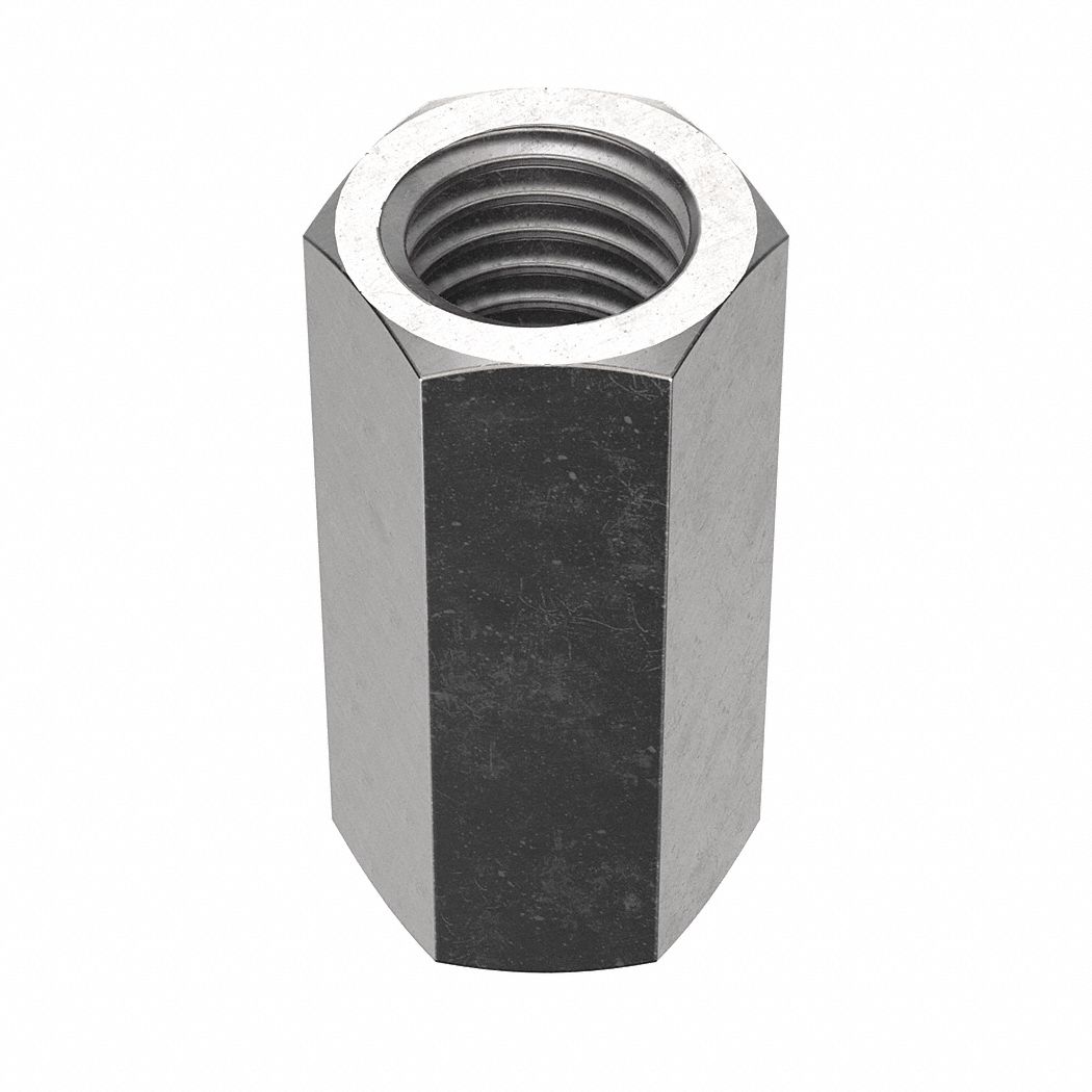 Coupling Nut: NL-19, 18-8, Stainless Steel, M4x0.70 Thread, 6 mm Hex Wd, 12 mm Lg, 10 PK