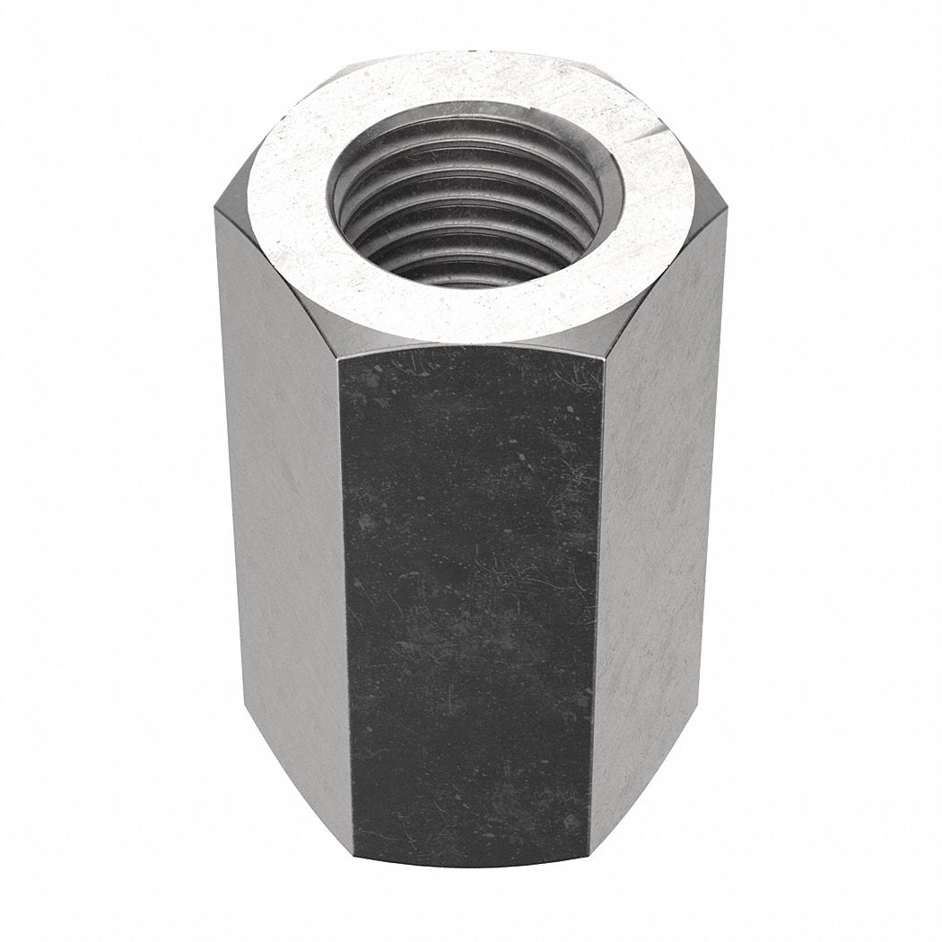 Coupling Nut: NL-19, 18-8, Stainless Steel, M10x1.50 Thread, 17 mm Hex Wd, 30 mm Lg, 10 PK