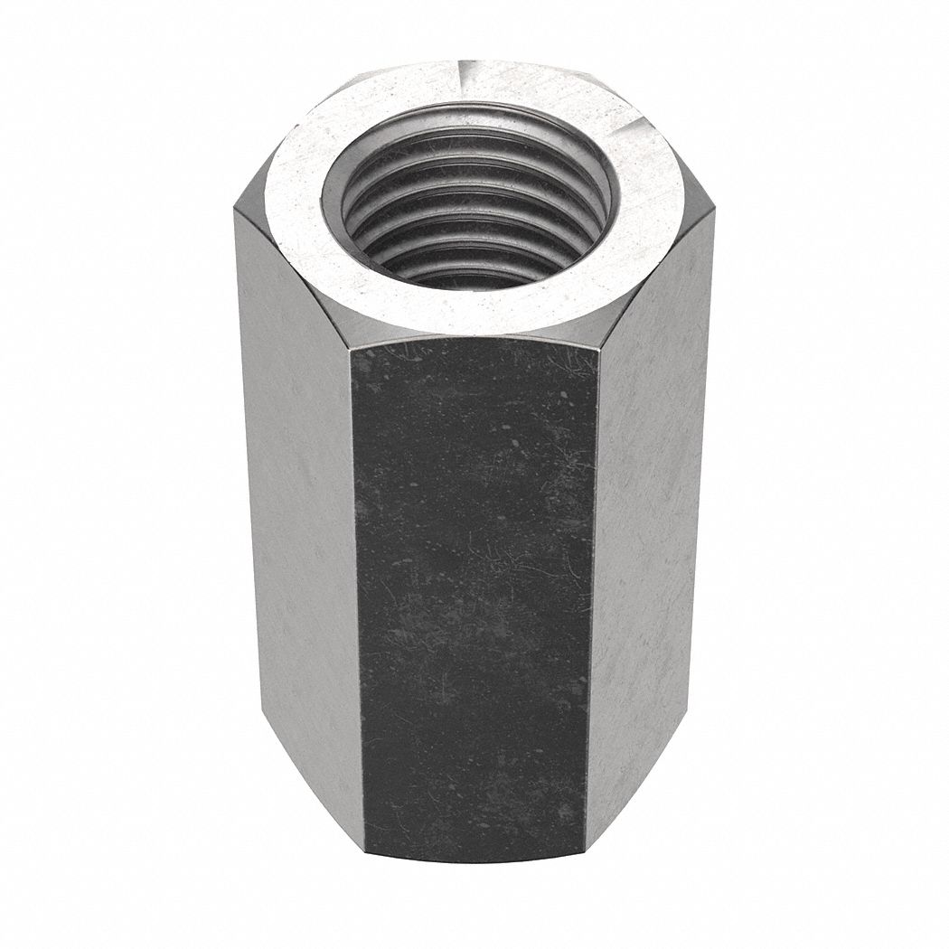 Coupling Nut: NL-19, 18-8, Stainless Steel, M12x1.75 Thread, 19 mm Hex Wd, 36 mm Lg, 5 PK