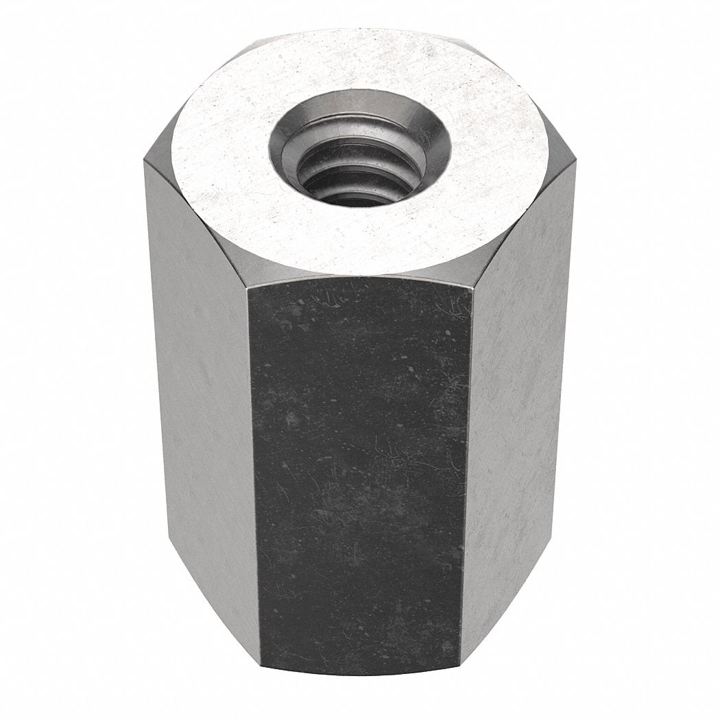 Coupling Nut: NL-19, 18-8, Stainless Steel, #6-32 Thread, 5/16 in Hex Wd, 1/2 in Lg, 10 PK