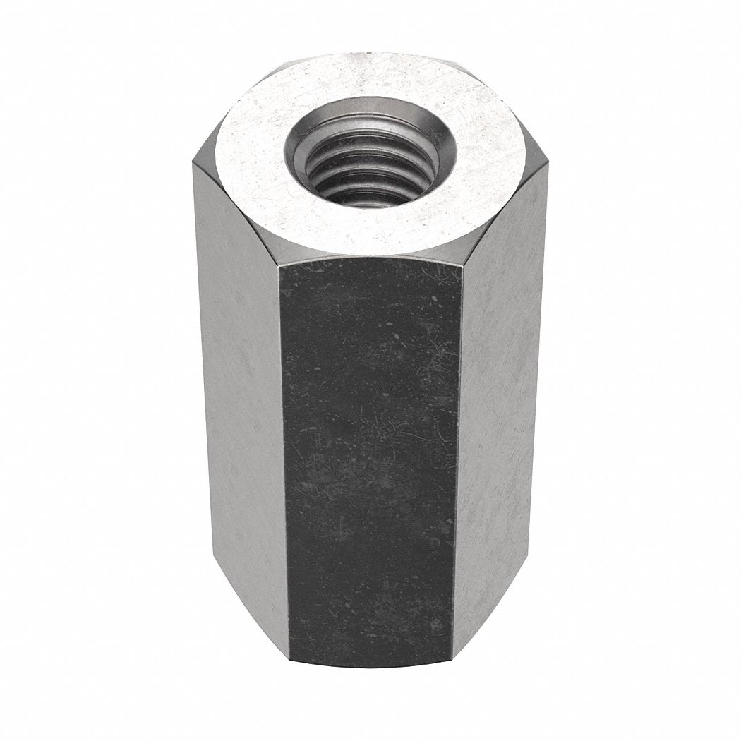 Coupling Nut: NL-19, 18-8, Stainless Steel, #10-32 Thread, 3/8 in Hex Wd, 3/4 in Lg, 10 PK