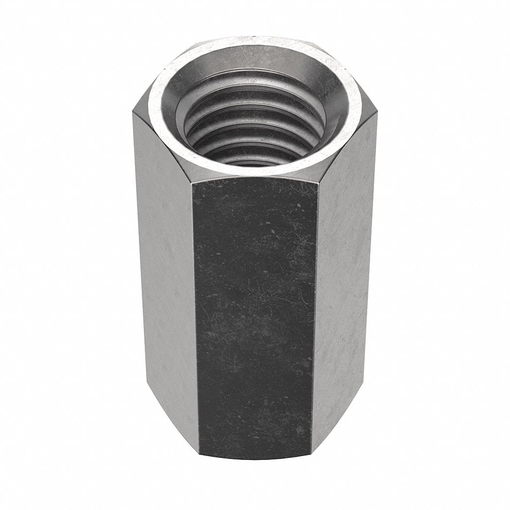 Coupling Nut: NL-19, 18-8, Stainless Steel, 1/2"-13 Thread, 5/8 in Hex Wd, 1 1/4 in Lg, 5 PK