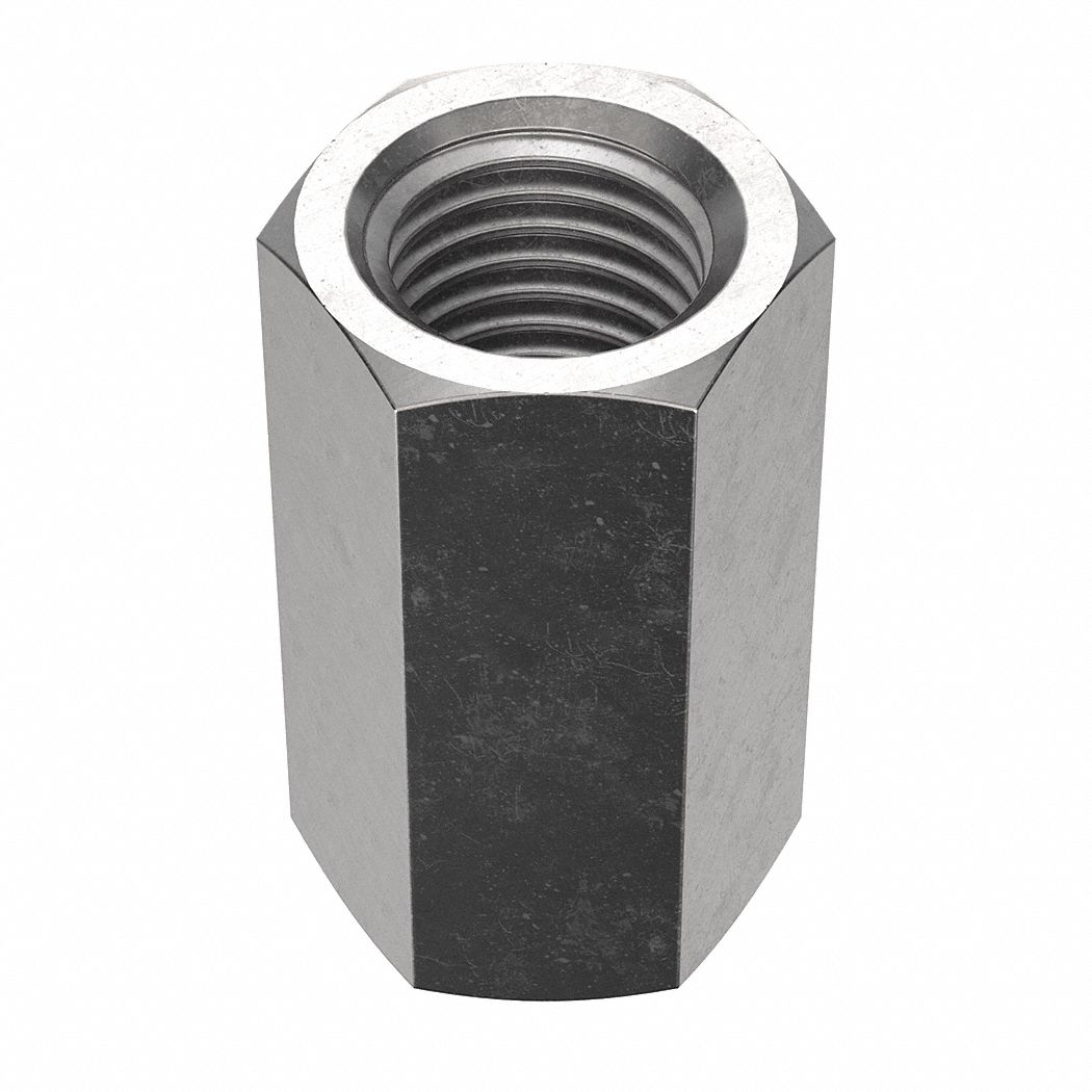 Coupling Nut: NL-19, 18-8, Stainless Steel, 1"-8 Thread, 1 3/8 in Hex Wd, 2 1/2 in Lg