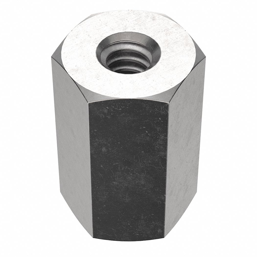 Coupling Nut: NL-19, 316, Stainless Steel, #10-32 Thread, 3/8 in Hex Wd, 3/4 in Lg, 3 PK