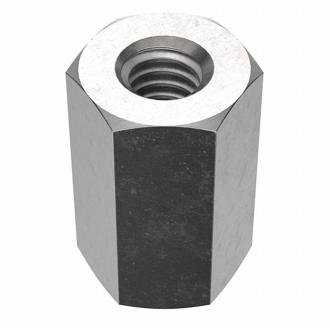 Coupling Nut: NL-19, 316, Stainless Steel, #10-24 Thread, 3/8 in Hex Wd, 3/4 in Lg, 3 PK