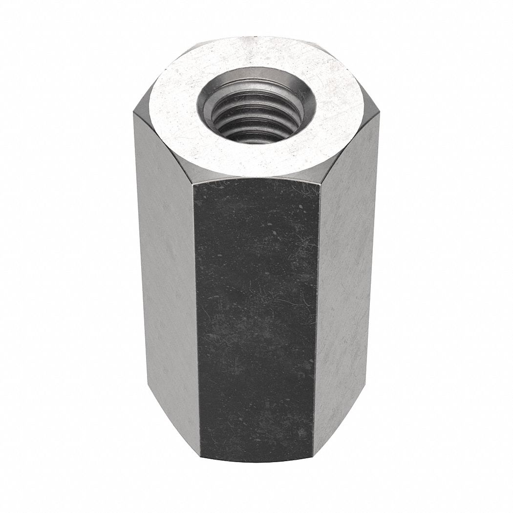 Coupling Nut: NL-19, 316, Stainless Steel, 1/4"-20 Thread, 3/8 in Hex Wd, 7/8 in Lg, 3 PK