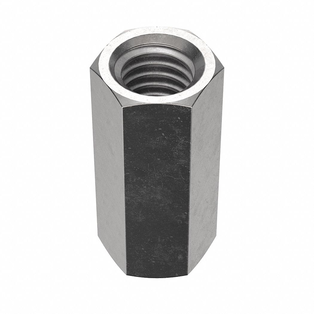 Coupling Nut: NL-19, 316, Stainless Steel, 3/8"-16 Thread, 1/2 in Hex Wd, 1 1/8 in Lg, 3 PK