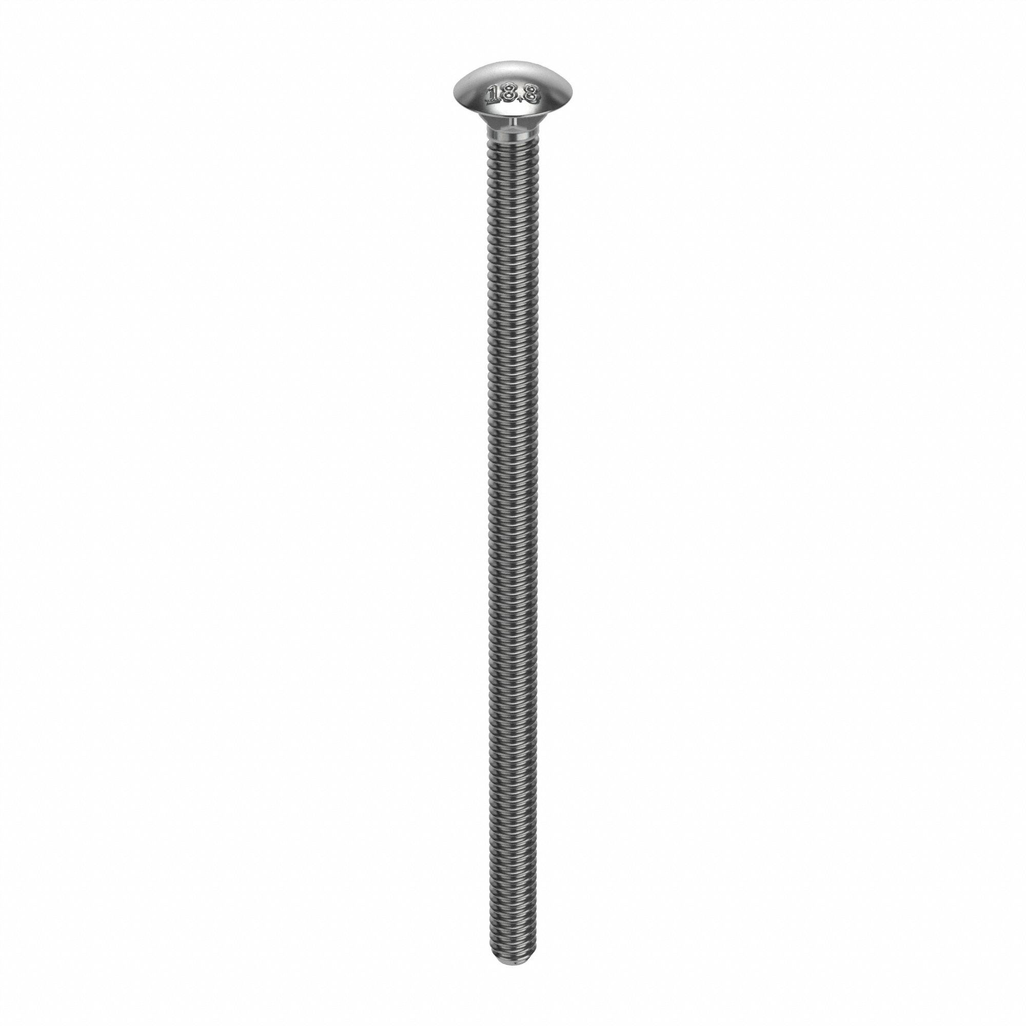 Carriage Bolt: Square Neck, 1/4"-20 Thread Size, 4 1/2 in lg, Stainless Steel, 18-8, NL-19, 10 PK