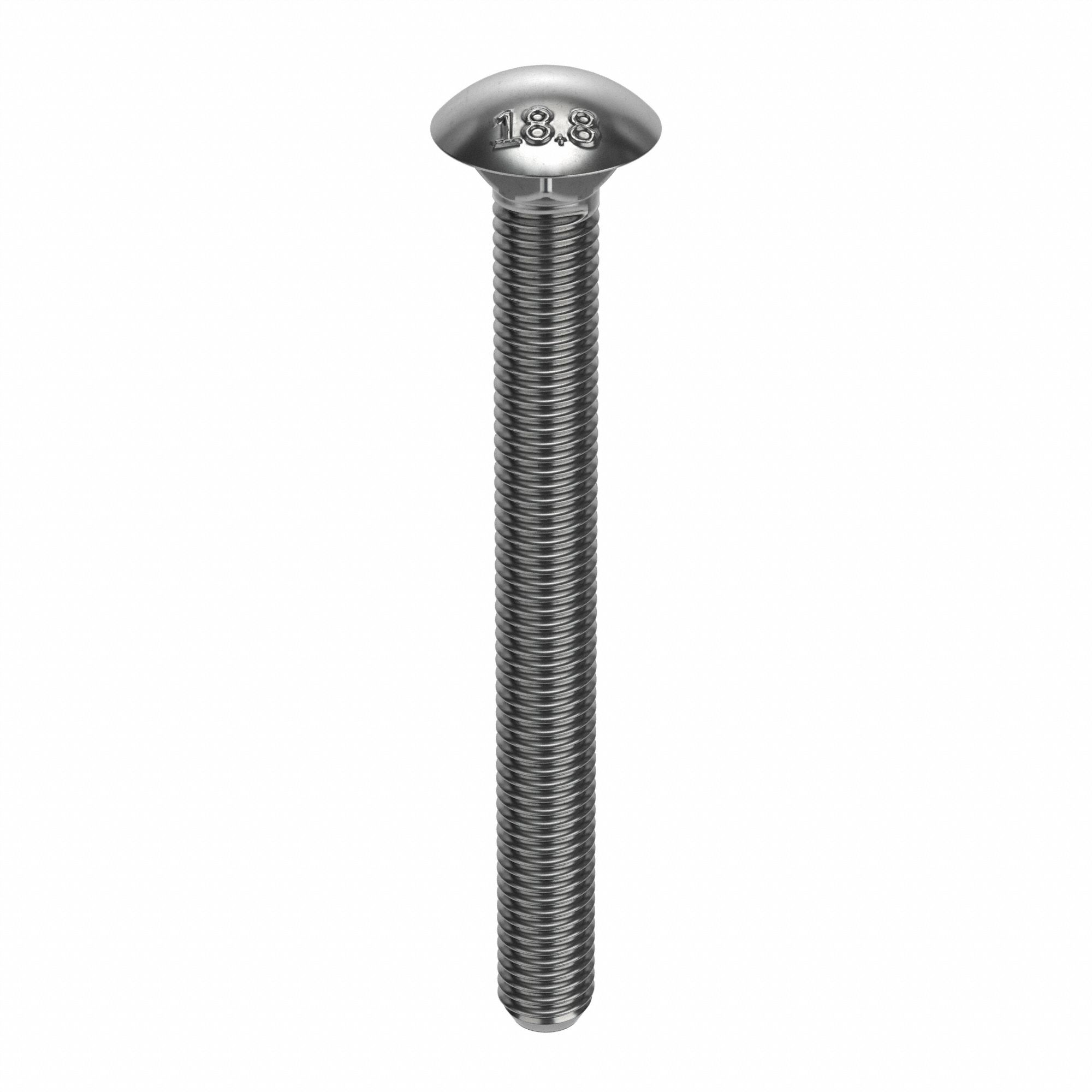 Carriage Bolt: Square Neck, 1/2"-13 Thread Size, 4 1/2 in lg, Stainless Steel, 18-8, NL-19, 5 PK