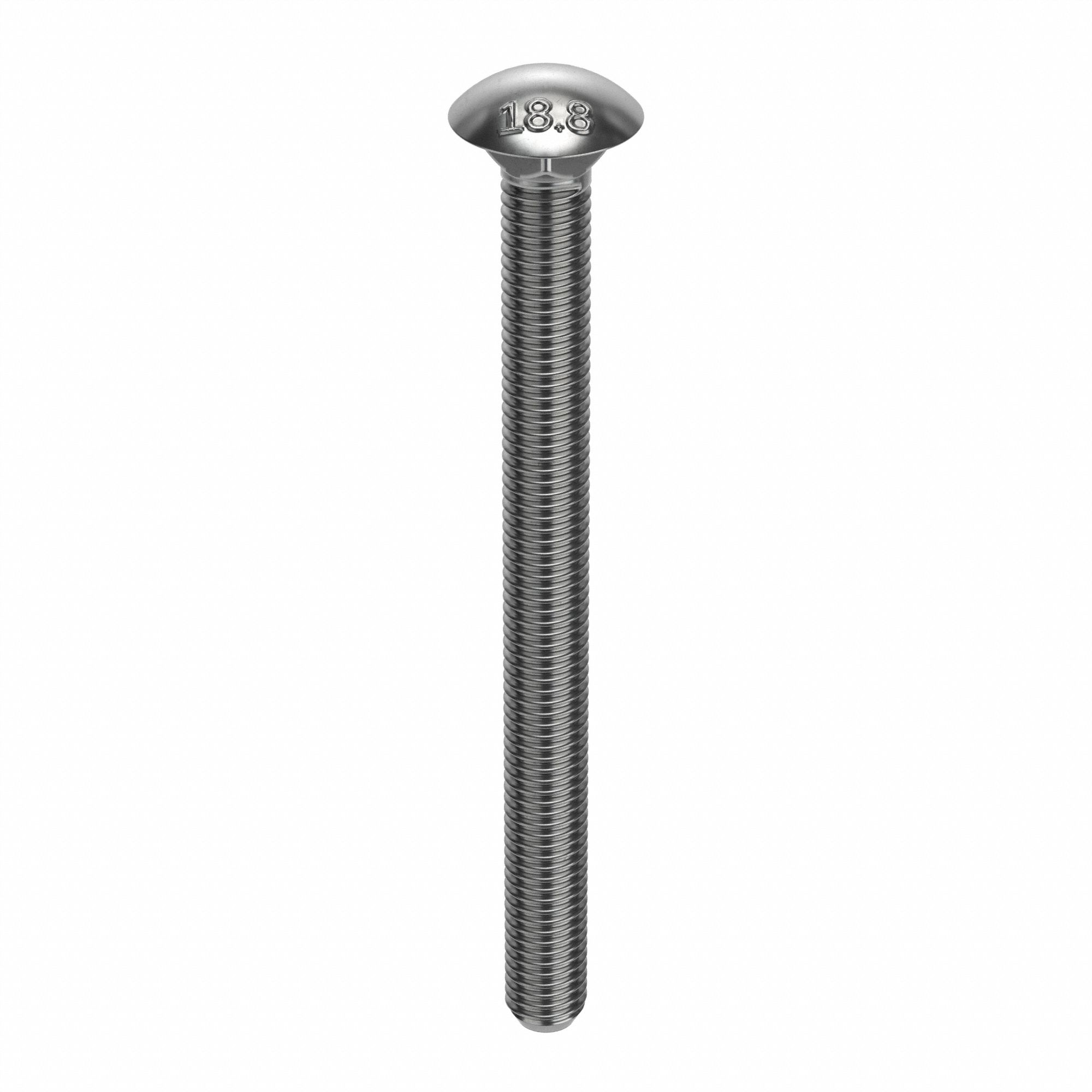 Carriage Bolt: Square Neck, 1/2"-13 Thread Size, 6 in lg, Stainless Steel, 18-8, NL-19, 5 PK