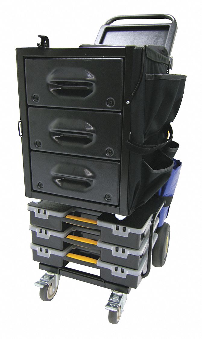 Tool Utility Cart: Matte Black, 22 in Wd, 26 in Dp, 39 in Ht, No Lid, Padlockable