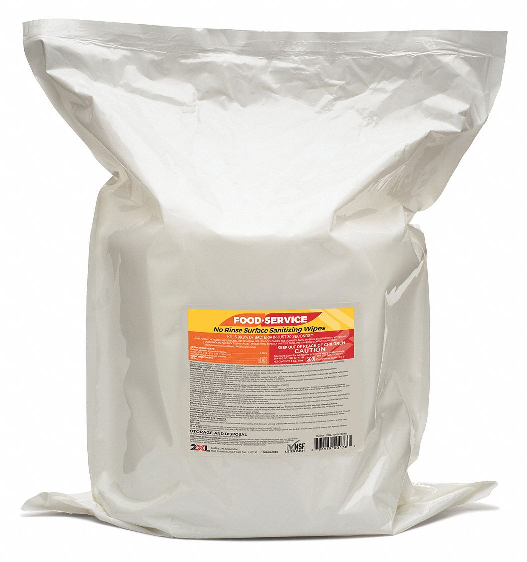 Food Service Wipes Refill: Bag, 500 ct Container Size, Ready to Use, Wipes, Quat, Fresh, 2 PK