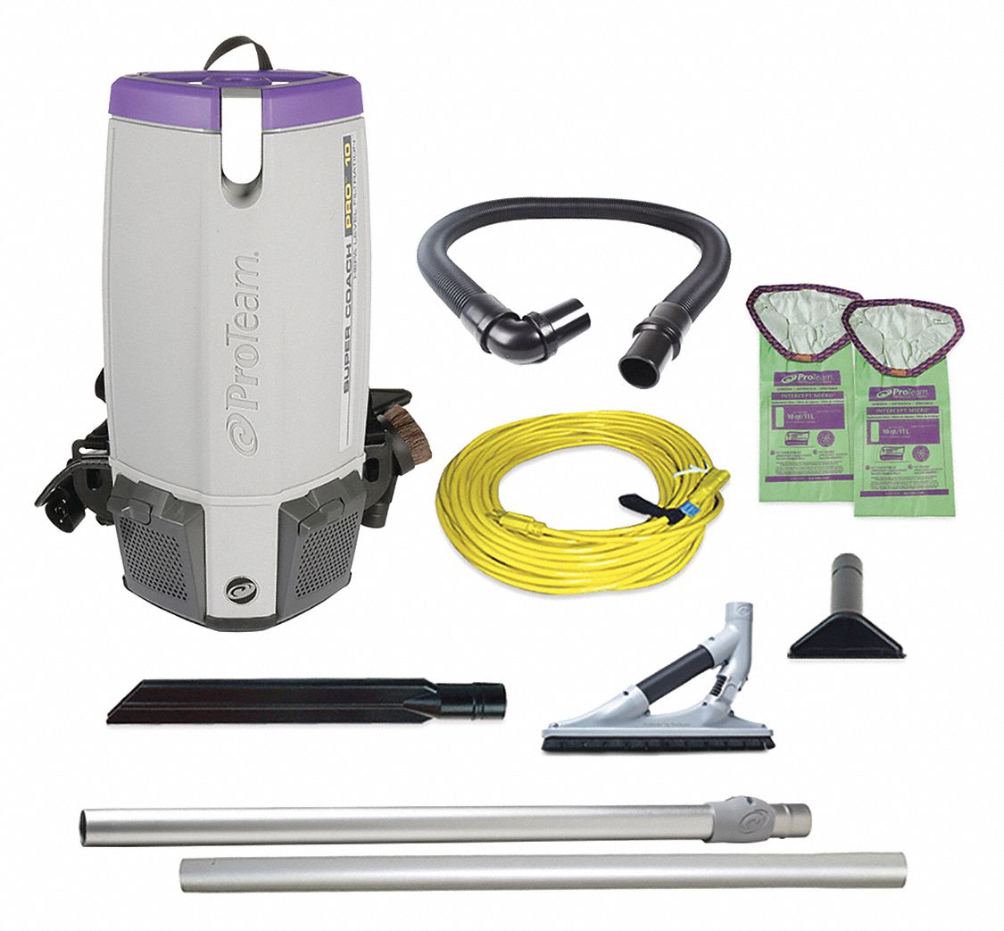 PROTEAM Backpack Vacuum, Corded, 159 cfm, Standard Vacuum Filtration Type, 12 lb, 2 1/2 gal