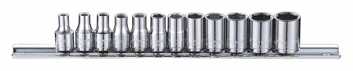 SOCKET SET,1/4",METRIC,CHROME,12PCS