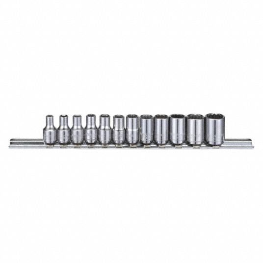WESTWARD, 1/4 in Drive Size, 12 Pieces, Socket Set 53PN3153PN31