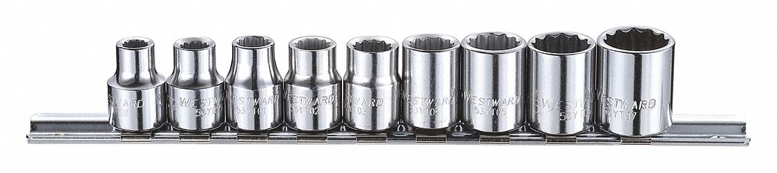 SOCKET SET,SAE,3/8" DRIVE,9 PCS