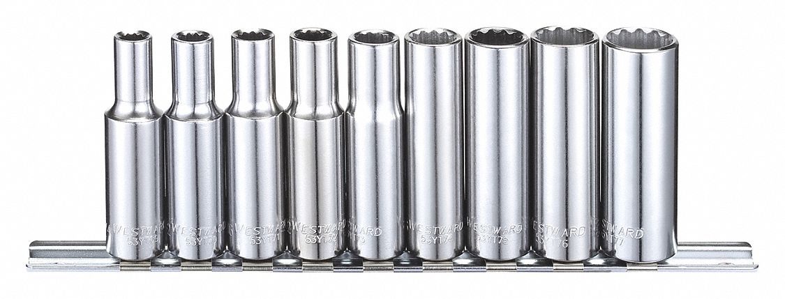 SOCKET SET,SAE,3/8" DRIVE,9 PCS