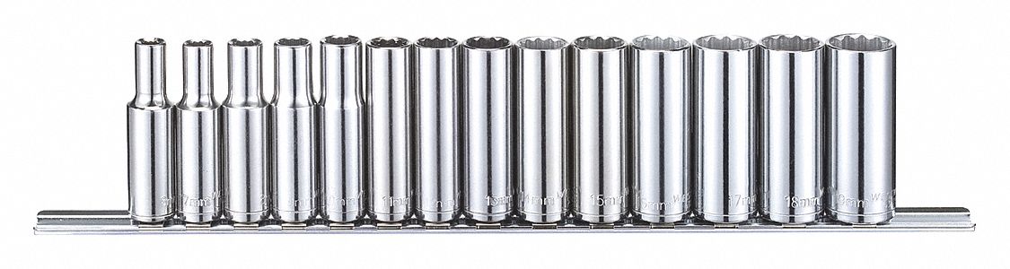 SOCKET SET,METRIC,3/8" DRIVE,14 PCS