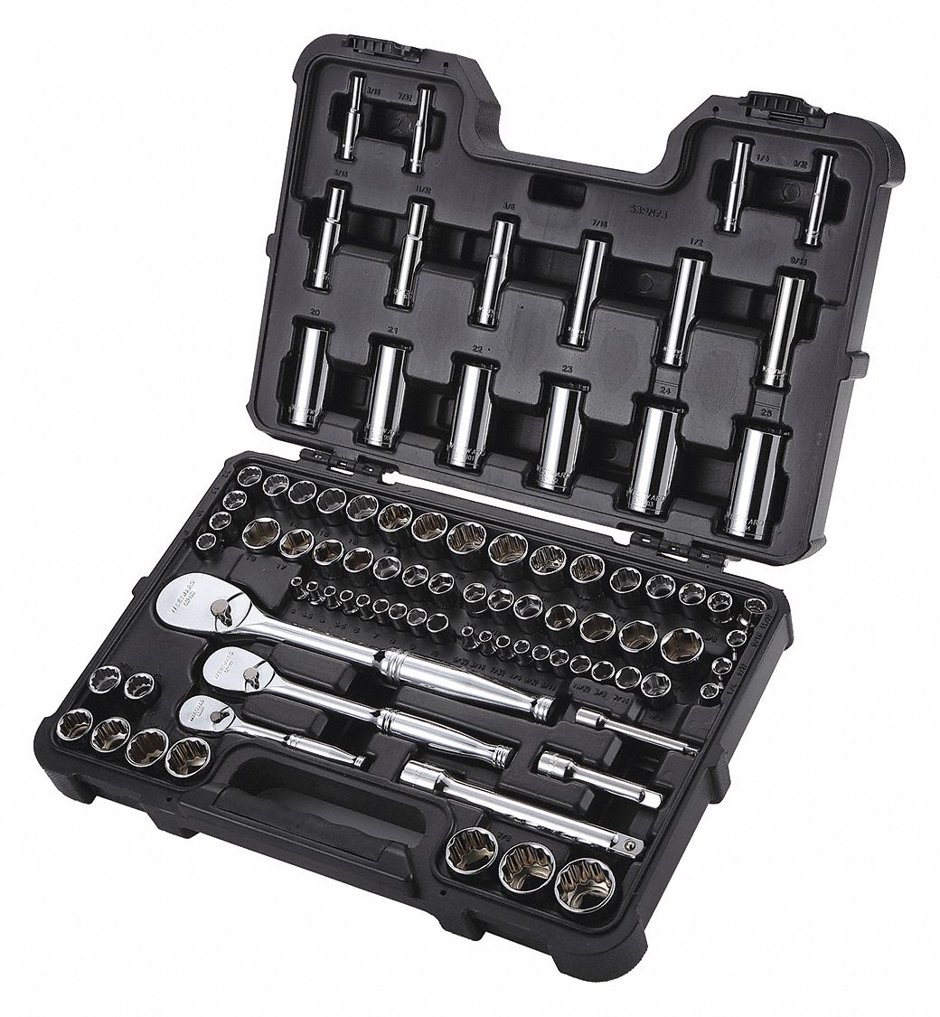Socket Wrench Set: 1/4 in_3/8 in_1/2 in Drive Size, 86 Pieces,  12-Point/(70) 6-Point