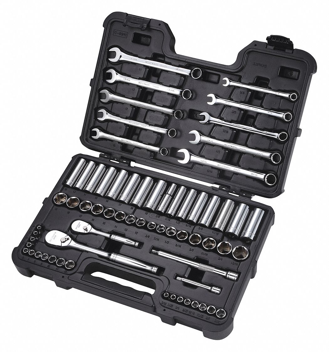 WESTWARD, 1/4 in_3/8 in Drive Size, 65 Pieces, Socket Wrench Set