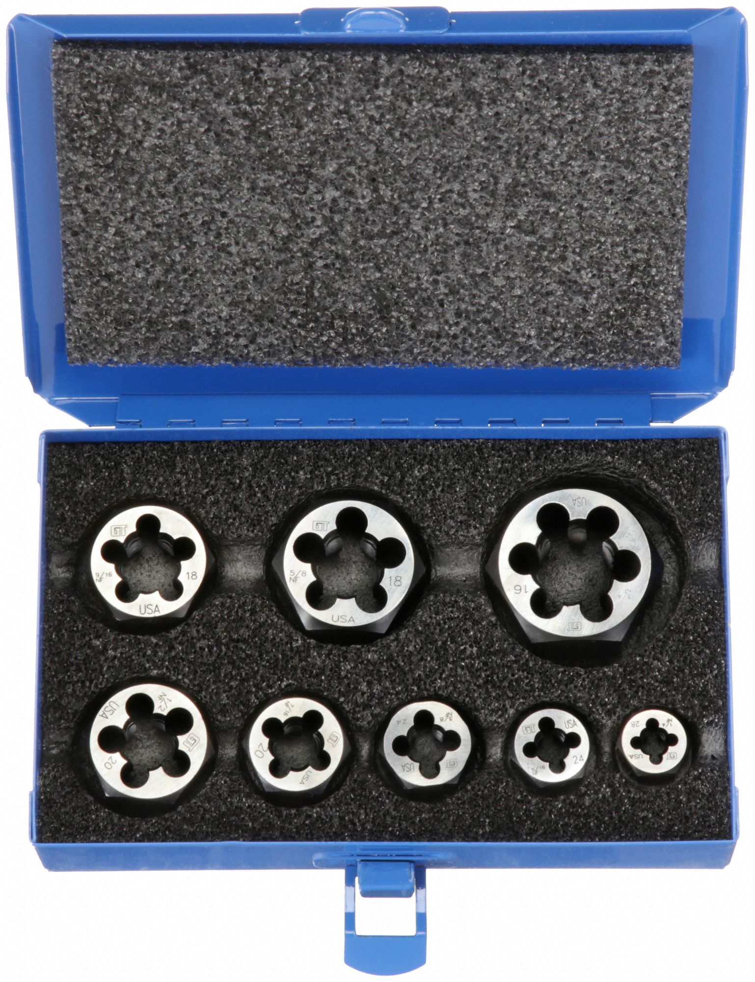 Die Set: 8 Pc, UNF, Carbon Steel